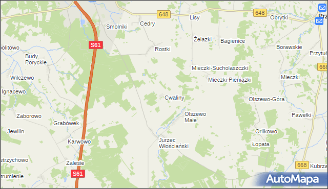 mapa Cwaliny gmina Stawiski, Cwaliny gmina Stawiski na mapie Targeo