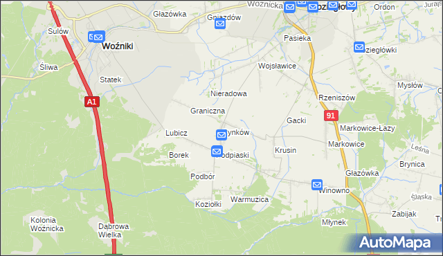 mapa Cynków gmina Koziegłowy, Cynków gmina Koziegłowy na mapie Targeo
