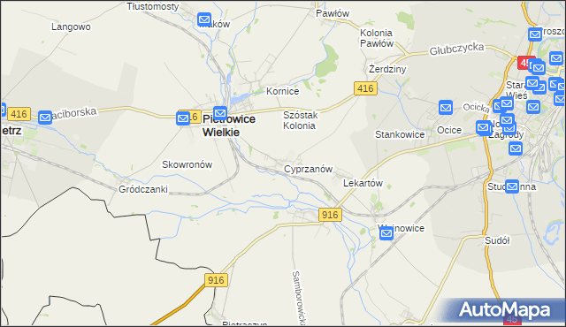 mapa Cyprzanów, Cyprzanów na mapie Targeo