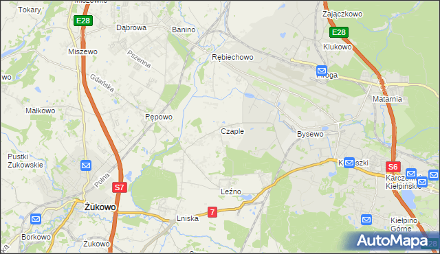 mapa Czaple gmina Żukowo, Czaple gmina Żukowo na mapie Targeo