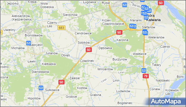 mapa Czaplin gmina Góra Kalwaria, Czaplin gmina Góra Kalwaria na mapie Targeo