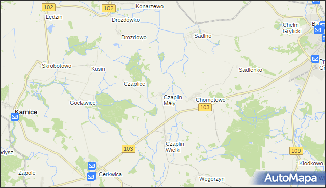 mapa Czaplin Mały, Czaplin Mały na mapie Targeo