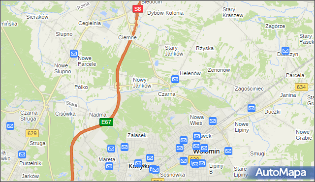 mapa Czarna gmina Wołomin, Czarna gmina Wołomin na mapie Targeo