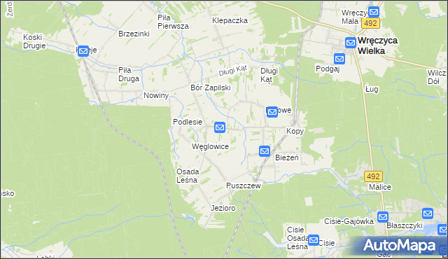 mapa Czarna Wieś gmina Wręczyca Wielka, Czarna Wieś gmina Wręczyca Wielka na mapie Targeo