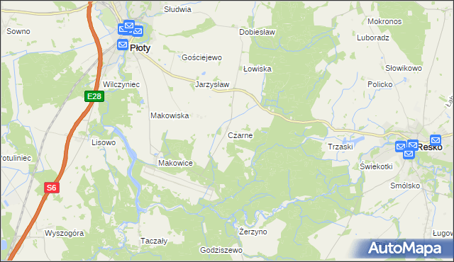 mapa Czarne gmina Płoty, Czarne gmina Płoty na mapie Targeo