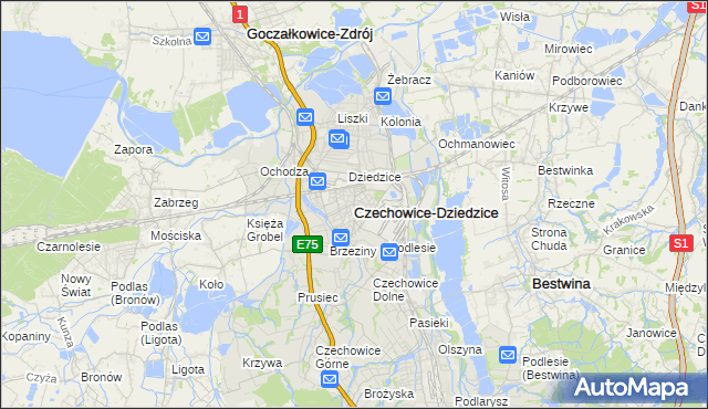 mapa Czechowic-Dziedzic, Czechowice-Dziedzice na mapie Targeo