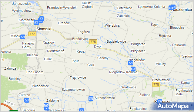 mapa Czechy gmina Słomniki, Czechy gmina Słomniki na mapie Targeo