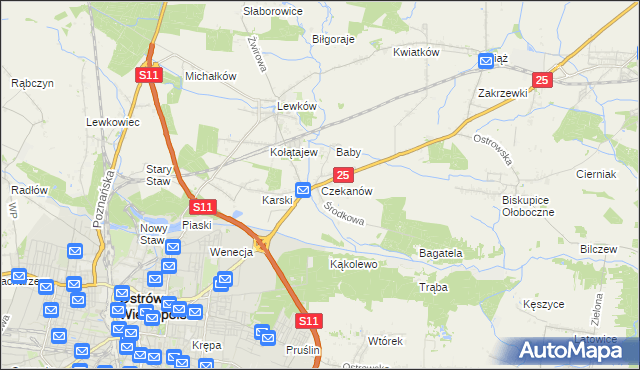 mapa Czekanów gmina Ostrów Wielkopolski, Czekanów gmina Ostrów Wielkopolski na mapie Targeo