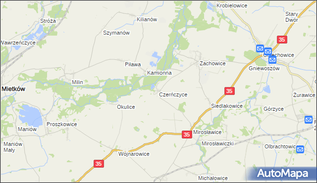 mapa Czerńczyce gmina Kąty Wrocławskie, Czerńczyce gmina Kąty Wrocławskie na mapie Targeo