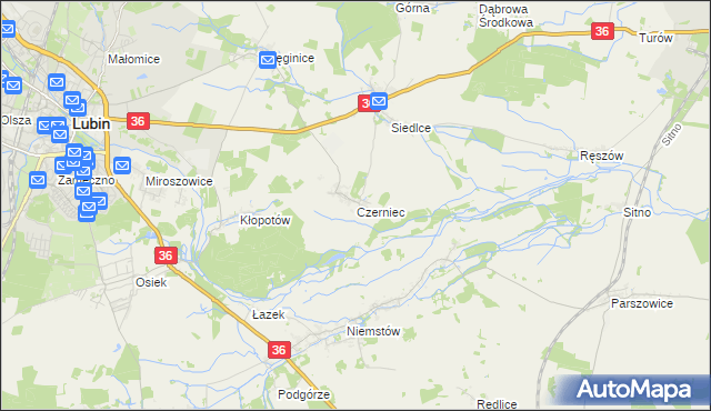 mapa Czerniec gmina Lubin, Czerniec gmina Lubin na mapie Targeo