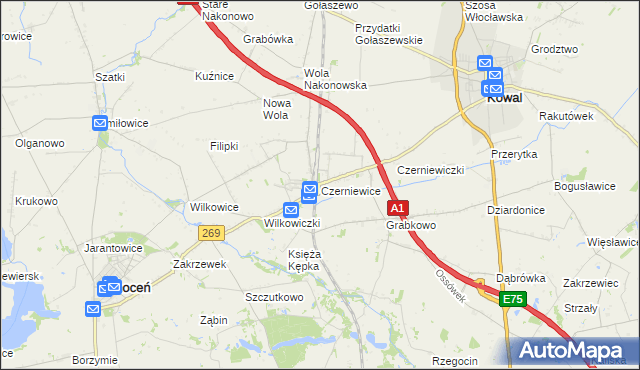 mapa Czerniewice gmina Choceń, Czerniewice gmina Choceń na mapie Targeo