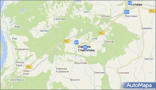 mapa Dąbrowa Chełmińska, Dąbrowa Chełmińska na mapie Targeo
