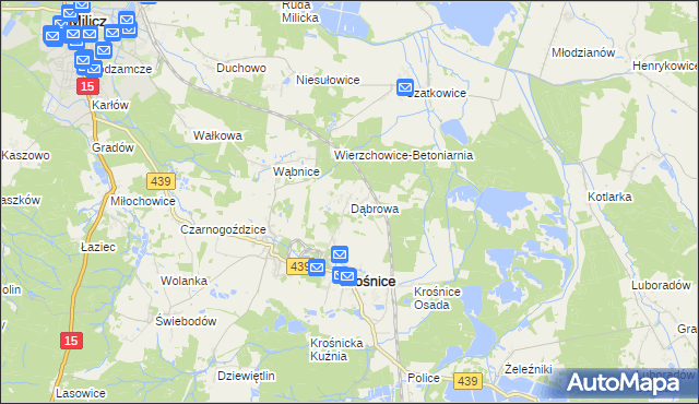 mapa Dąbrowa gmina Krośnice, Dąbrowa gmina Krośnice na mapie Targeo