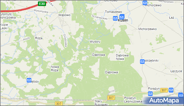 mapa Dąbrowa gmina Kuślin, Dąbrowa gmina Kuślin na mapie Targeo