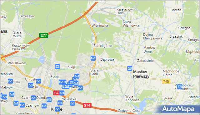 mapa Dąbrowa gmina Masłów, Dąbrowa gmina Masłów na mapie Targeo