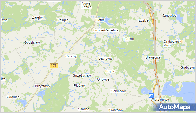 mapa Dąbrowa gmina Szczecinek, Dąbrowa gmina Szczecinek na mapie Targeo