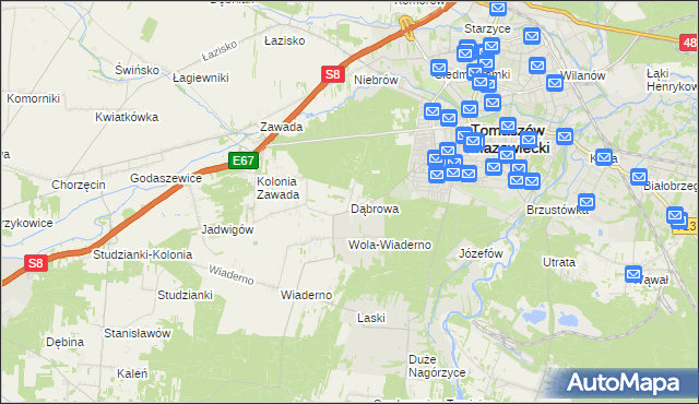 mapa Dąbrowa gmina Tomaszów Mazowiecki, Dąbrowa gmina Tomaszów Mazowiecki na mapie Targeo