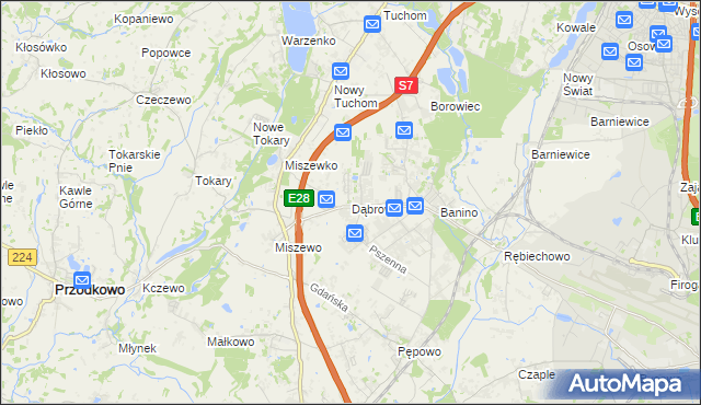 mapa Dąbrowa gmina Żukowo, Dąbrowa gmina Żukowo na mapie Targeo