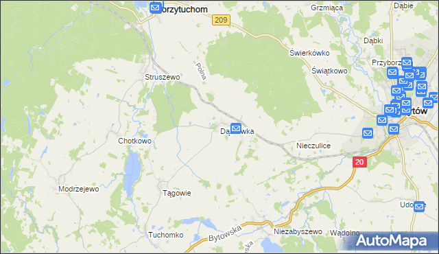 mapa Dąbrówka gmina Borzytuchom, Dąbrówka gmina Borzytuchom na mapie Targeo