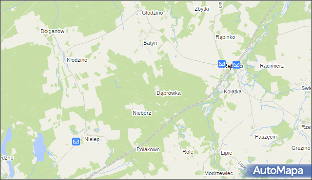 mapa Dąbrówka gmina Rąbino, Dąbrówka gmina Rąbino na mapie Targeo