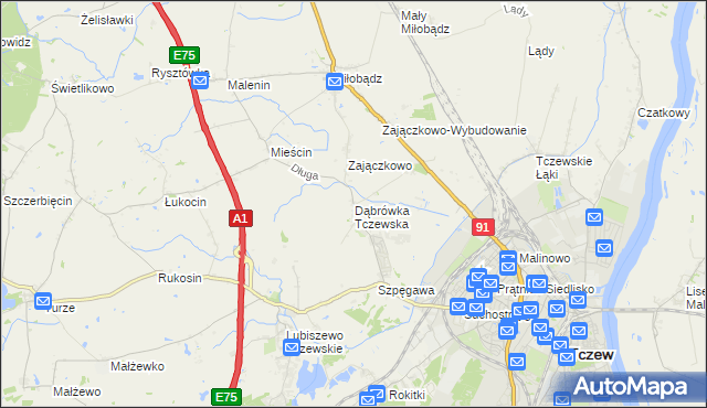 mapa Dąbrówka Tczewska, Dąbrówka Tczewska na mapie Targeo