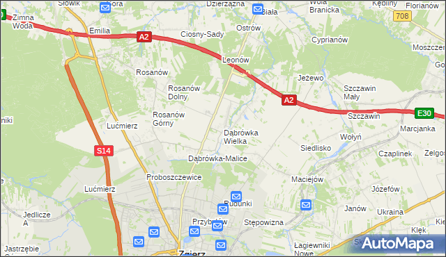 mapa Dąbrówka Wielka gmina Zgierz, Dąbrówka Wielka gmina Zgierz na mapie Targeo