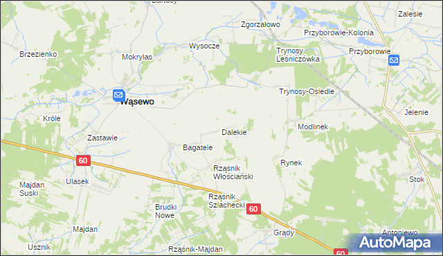 mapa Dalekie gmina Wąsewo, Dalekie gmina Wąsewo na mapie Targeo