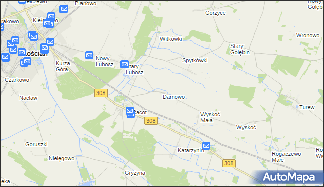 mapa Darnowo gmina Kościan, Darnowo gmina Kościan na mapie Targeo