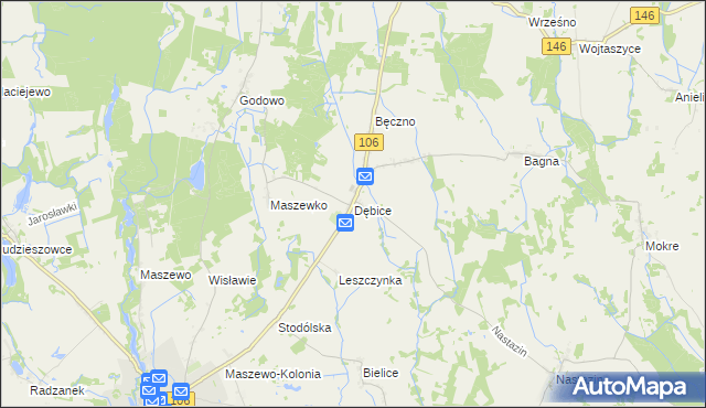 mapa Dębice gmina Maszewo, Dębice gmina Maszewo na mapie Targeo