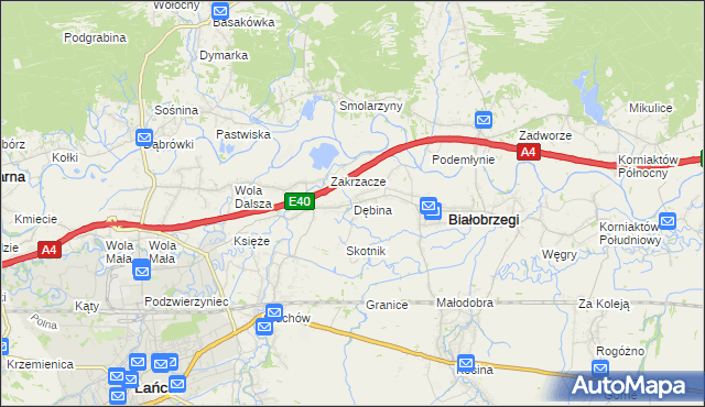 mapa Dębina gmina Białobrzegi, Dębina gmina Białobrzegi na mapie Targeo