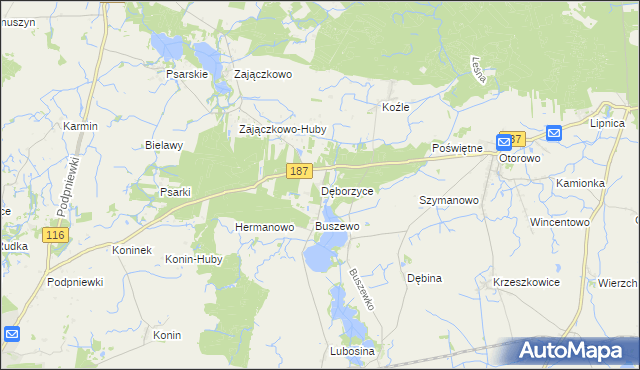 mapa Dęborzyce, Dęborzyce na mapie Targeo
