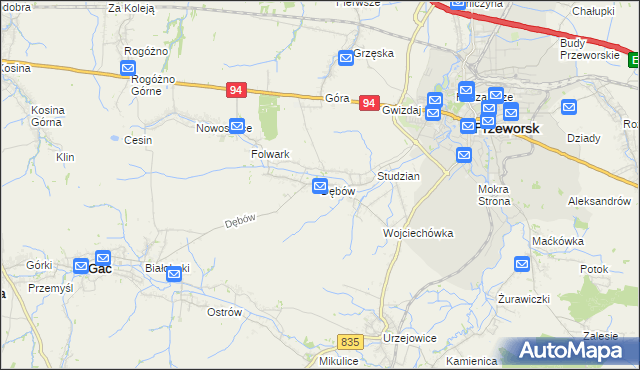 mapa Dębów gmina Gać, Dębów gmina Gać na mapie Targeo