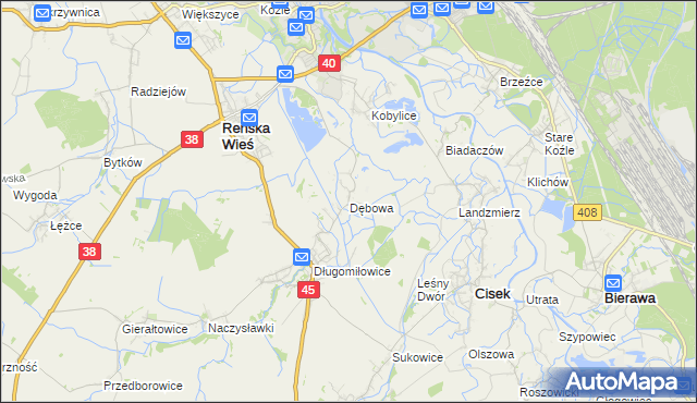 mapa Dębowa gmina Reńska Wieś, Dębowa gmina Reńska Wieś na mapie Targeo