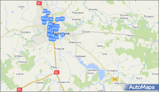 mapa Dębówko gmina Bartoszyce, Dębówko gmina Bartoszyce na mapie Targeo