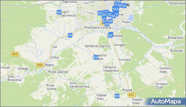 mapa Dereźnia Solska, Dereźnia Solska na mapie Targeo