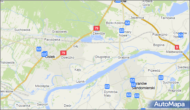 mapa Długołęka gmina Osiek, Długołęka gmina Osiek na mapie Targeo