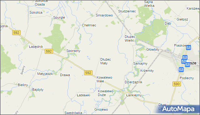 mapa Dłużec Mały, Dłużec Mały na mapie Targeo