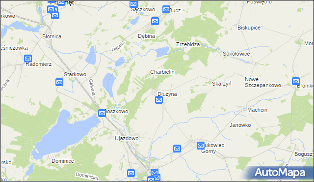 mapa Dłużyna gmina Włoszakowice, Dłużyna gmina Włoszakowice na mapie Targeo
