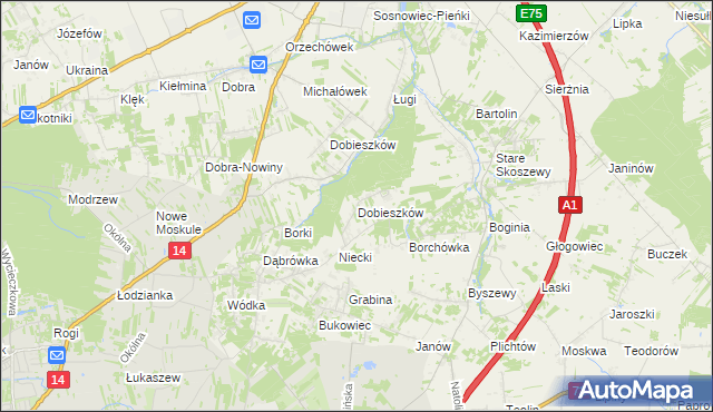 mapa Dobieszków gmina Nowosolna, Dobieszków gmina Nowosolna na mapie Targeo