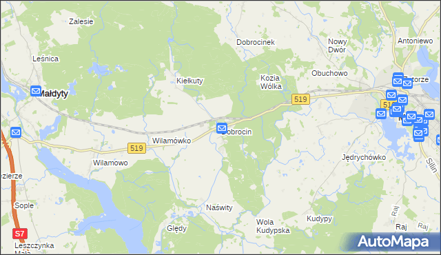 mapa Dobrocin gmina Małdyty, Dobrocin gmina Małdyty na mapie Targeo