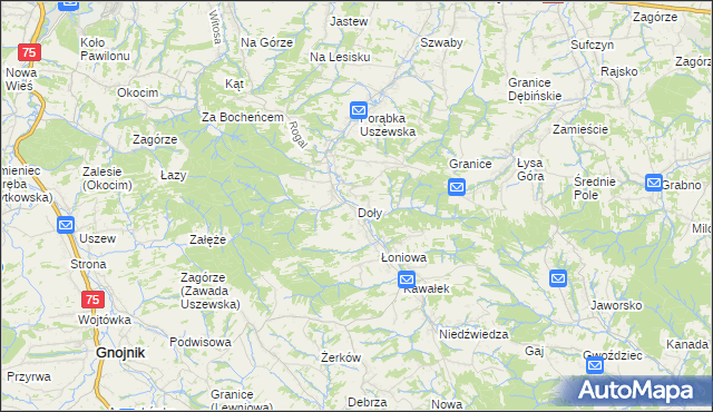 mapa Doły gmina Dębno, Doły gmina Dębno na mapie Targeo