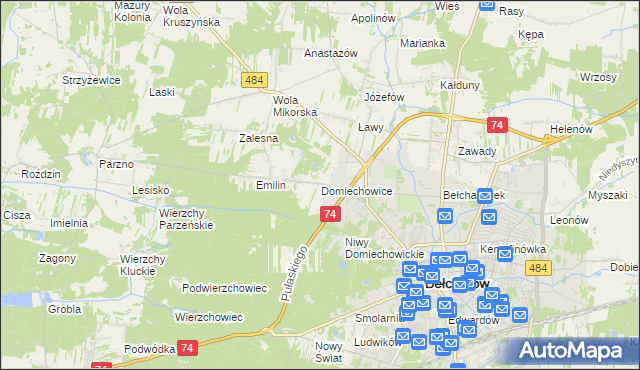 mapa Domiechowice, Domiechowice na mapie Targeo