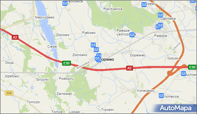 mapa Dopiewo, Dopiewo na mapie Targeo