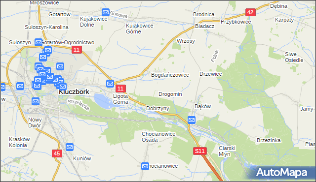 mapa Drogomin gmina Kluczbork, Drogomin gmina Kluczbork na mapie Targeo