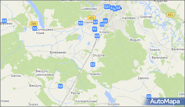 mapa Drużyna, Drużyna na mapie Targeo