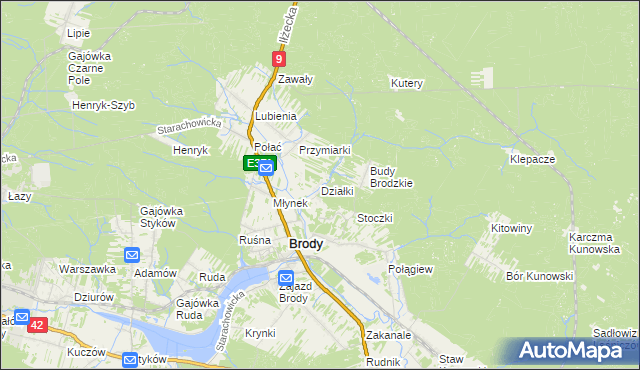 mapa Działki gmina Brody, Działki gmina Brody na mapie Targeo