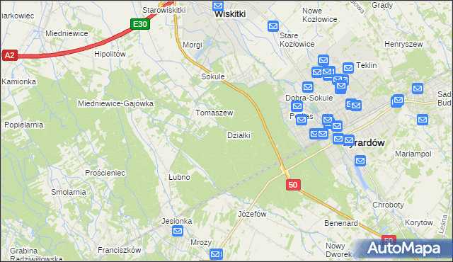 mapa Działki gmina Wiskitki, Działki gmina Wiskitki na mapie Targeo