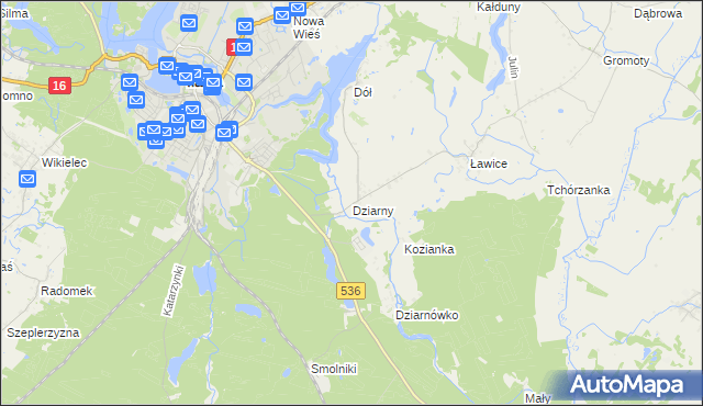 mapa Dziarny, Dziarny na mapie Targeo