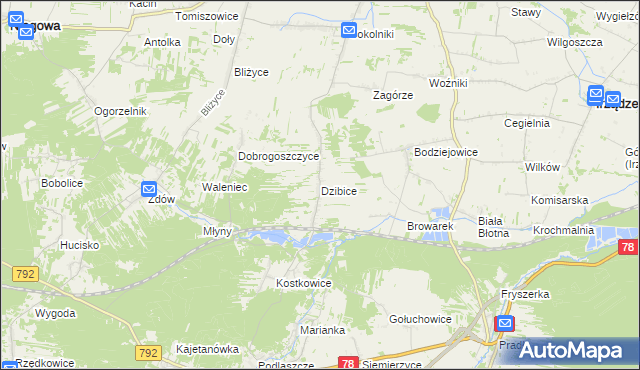 mapa Dzibice, Dzibice na mapie Targeo