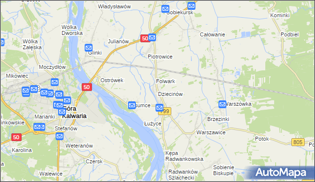 mapa Dziecinów gmina Sobienie-Jeziory, Dziecinów gmina Sobienie-Jeziory na mapie Targeo